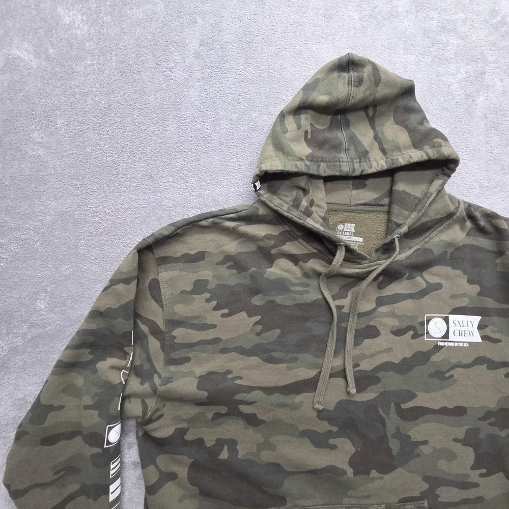 Salty Crew Alpha Hoodie Mens 2XL Green Pullover Fleece Camo Logo